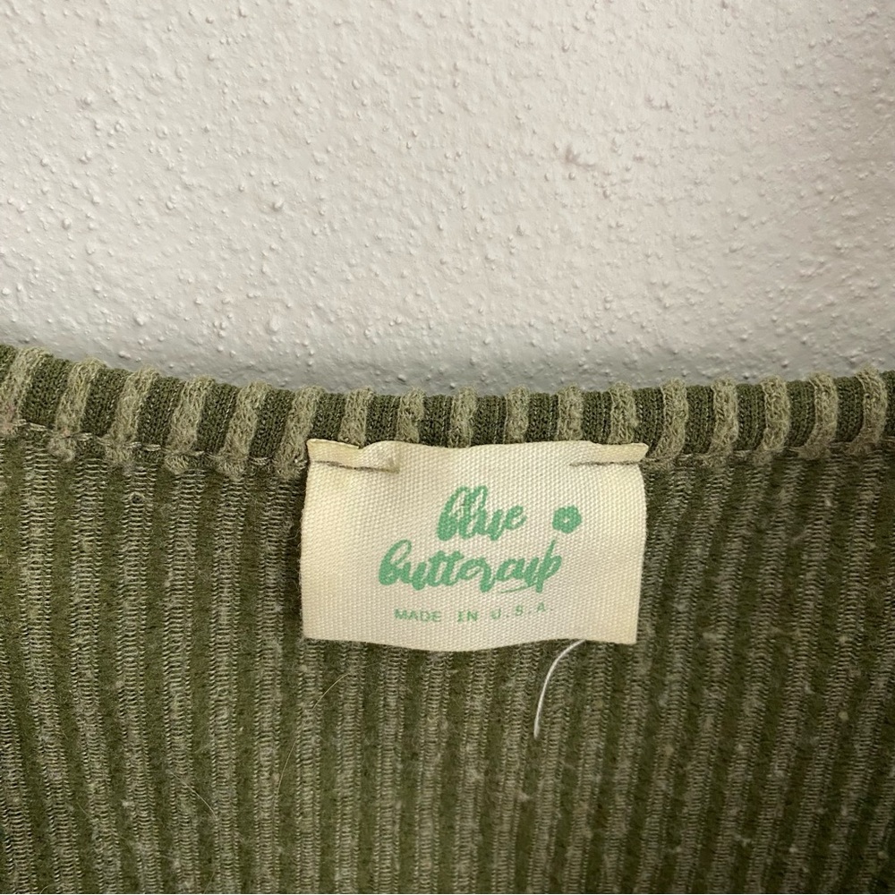 Blue Buttercup Green Ribbed Ruffle Tanktop Women's Size Small - Picture 2 of 6